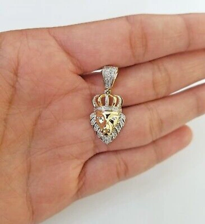 Pre-owned Globalwatches10 Real Diamond Pendant King Lion Head Men Crown Charm 10k Yellow Gold 1"