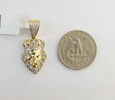 Pre-owned Globalwatches10 Real Diamond Pendant King Lion Head Men Crown Charm 10k Yellow Gold 1"
