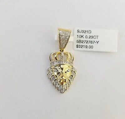 Pre-owned Globalwatches10 Real Diamond Pendant King Lion Head Men Crown Charm 10k Yellow Gold 1"