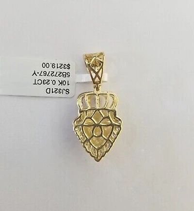 Pre-owned Globalwatches10 Real Diamond Pendant King Lion Head Men Crown Charm 10k Yellow Gold 1"