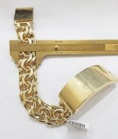 Pre-owned Gold & Diamond Jewelers Real 10k Yellow Gold Chino Id Bracelet 22 Mm 8.5 Inch For Men's 10kt Gold