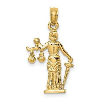 Pre-owned Superdealsforeverything Real 14kt Yellow Gold 3-d Lady Of Justice W/moveable Scales Pendant