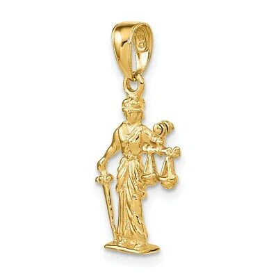 Pre-owned Superdealsforeverything Real 14kt Yellow Gold 3-d Lady Of Justice W/moveable Scales Pendant