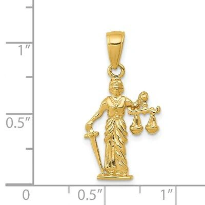 Pre-owned Superdealsforeverything Real 14kt Yellow Gold 3-d Lady Of Justice W/moveable Scales Pendant
