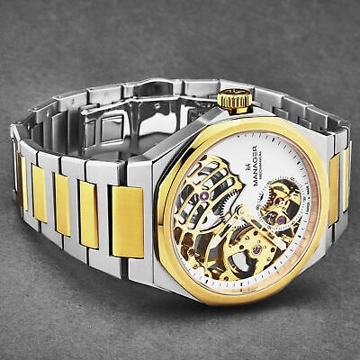 Pre-owned Manager Men's 'revolution' White Dial Two-tone S Steel Hand Winding Man-rm-11-bm