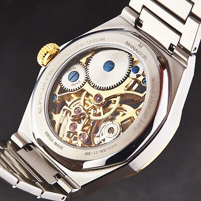 Pre-owned Manager Men's 'revolution' White Dial Two-tone S Steel Hand Winding Man-rm-11-bm