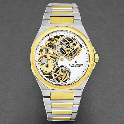 Pre-owned Manager Men's 'revolution' White Dial Two-tone S Steel Hand Winding Man-rm-11-bm