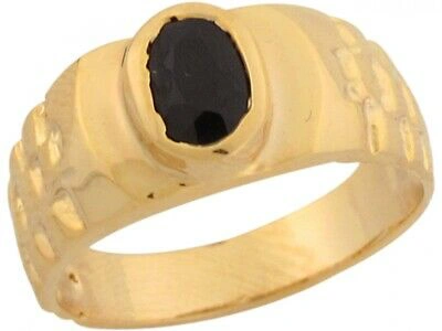 Pre-owned Jackani 10k Or 14k Real Yellow Gold Black Oval Cz Handsome Young Mens Ring