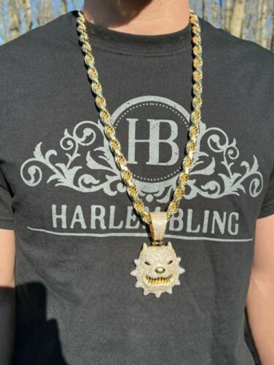 Pre-owned Harlembling Huge 3.5" Iced Hip Hop 14k Gold Plated 925 Angry Pitbull Dog Pendant Necklace Cz In White