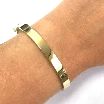 Pre-owned Jewelry By Arsa Heavy Wide 6mm Plain Solid 14k Yellow Gold Oval Bangle Bracelet 6 To 8 Inches
