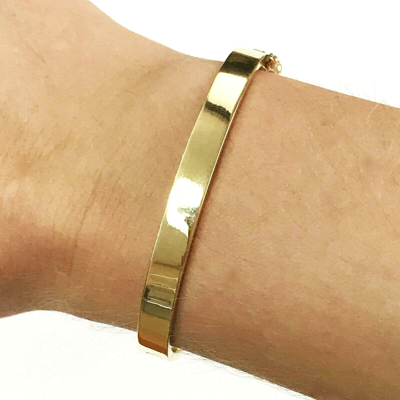 Pre-owned Jewelry By Arsa Heavy Wide 6mm Plain Solid 14k Yellow Gold Oval Bangle Bracelet 6 To 8 Inches