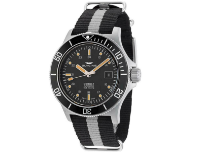 Pre-owned Glycine Gl0083 Combat Sub Automatic Black Dial Nylon Nato Strap Mens Watch $1450