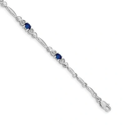Pre-owned Skyjewelers Real 14kt White Gold Diamond And Sapphire Chain Bracelet; 7 Inch; Lobster Clasp