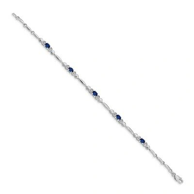 Pre-owned Skyjewelers Real 14kt White Gold Diamond And Sapphire Chain Bracelet; 7 Inch; Lobster Clasp