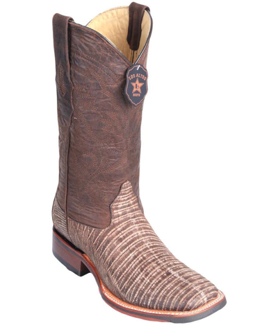 Pre-owned Los Altos Boots Los Altos Sanded Brown Teju Lizard Square Toe Tpu Rubber Sole Western Boot Ee