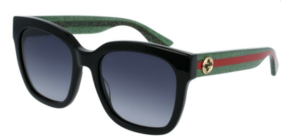 Pre-owned Gucci Gg0034sn 002 Black Green With Red Stripe/gradient Grey Square Sunglasses In Gray