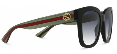 Pre-owned Gucci Gg0034sn 002 Black Green With Red Stripe/gradient Grey Square Sunglasses In Gray