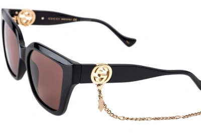 Pre-owned Gucci Gg1023s 005 Black/brown/gold Cat Eye Women Sunglasses
