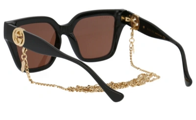 Pre-owned Gucci Gg1023s 005 Black/brown/gold Cat Eye Women Sunglasses