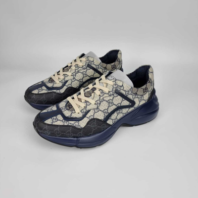 Pre-owned Gucci Rython Beige/blue Men's Sneakers