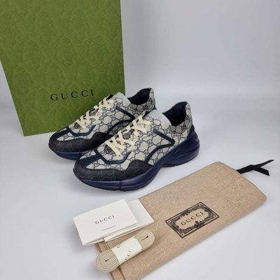 Pre-owned Gucci Rython Beige/blue Men's Sneakers