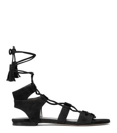 Shop Stuart Weitzman The Romanflat Sandal In Black Suede