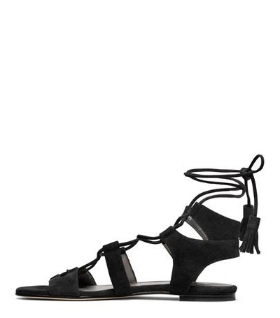 Shop Stuart Weitzman The Romanflat Sandal In Black Suede