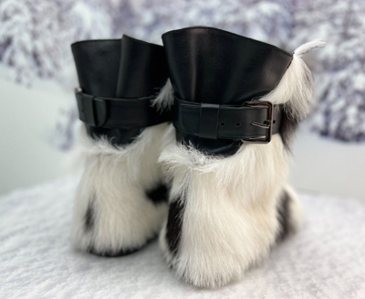 Pre-owned Litvin Goat Fur Boots For Women Brown White Goat Furry Short Mukluks, Yeti,eskimo Boots In Brown/white