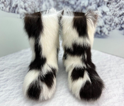 Pre-owned Litvin Goat Fur Boots For Women Brown White Goat Fur Short Mukluks, Yeti,eskimo  In Brown/white