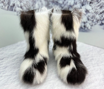 Pre-owned Litvin Goat Fur Boots For Women Brown White Goat Furry Short Mukluks, Yeti,eskimo Boots In Brown/white