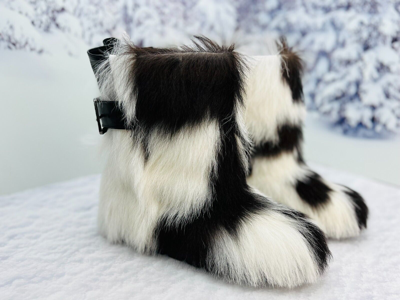 Pre-owned Litvin Goat Fur Boots For Women Brown White Goat Furry Short Mukluks, Yeti,eskimo Boots In Brown/white