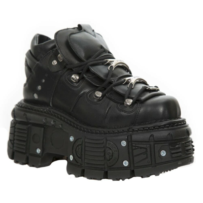 Pre-owned Rock Boots M-tank106-c2 Unisex Metallic Black 100% Leather Goth Platform