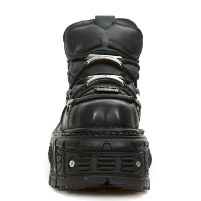 Pre-owned Rock Boots M-tank106-c2 Unisex Metallic Black 100% Leather Goth Platform