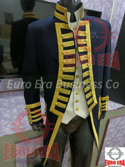 EURO Pre-owned Napoleonic Regency Naval Admiral Captain Frock Coat With Waistcoat In All Sizes In Blue