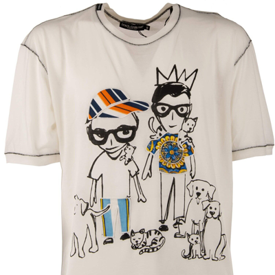 Pre-owned Dolce & Gabbana Cotton T-shirt With Print And Majolica Silk Patches White 11074