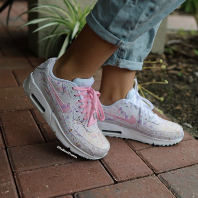 Pre-owned Nike Air Max 90 Light Pink Purple Gold White Custom Painted Shoes  All Sizes | ModeSens