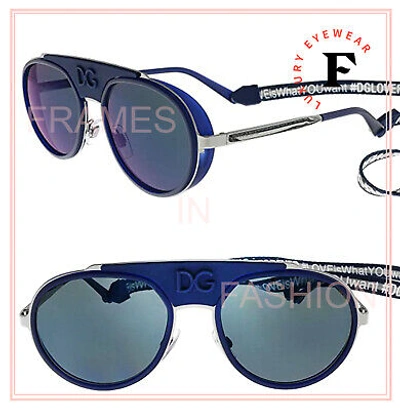 Pre-owned Dolce & Gabbana Maddison Cup 2210 Gunmetal Blue Strap Aviator Dg2210 Sunglasses In Gray