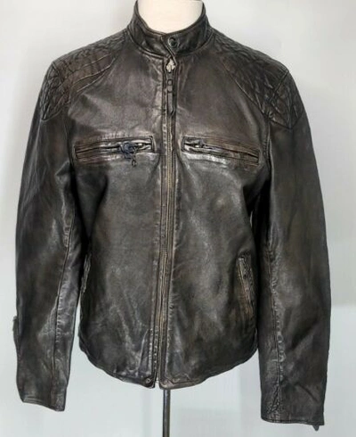 Pre-owned Polo Ralph Lauren $598  Mens Medium Lamb Leather Jacket Caferacer Motorcycle Coat In Black