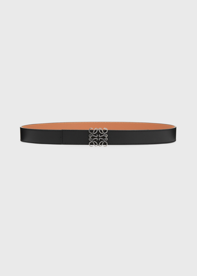 Shop Loewe Reversible Anagram Leather Belt In Black/tan Silver
