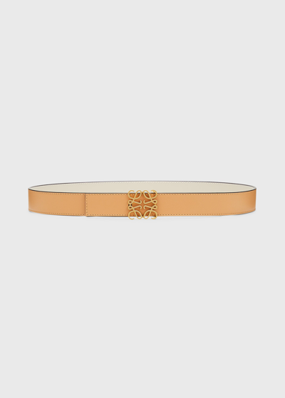 Shop Loewe Reversible Anagram Leather Belt In Desert/oat Gold