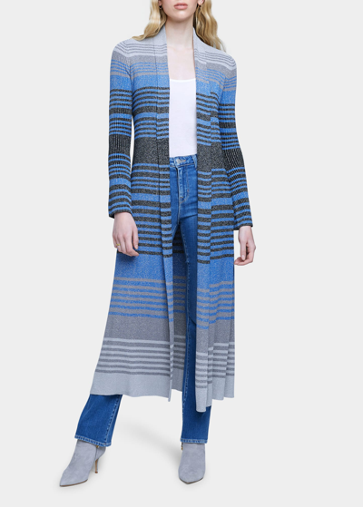 Shop L Agence Marija Striped Duster Cardigan In Blue Ombre