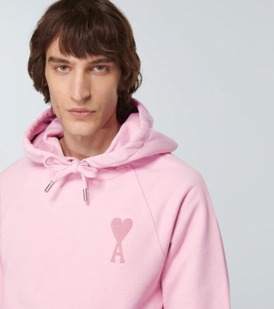Shop Ami Alexandre Mattiussi Ami De Coeur Cotton Hoodie In Pale Pink