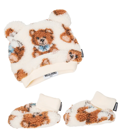 Moschino Baby Cotton-blend Faux Fur Beanie And Shoes In Cloud Toybow Peluche  | ModeSens