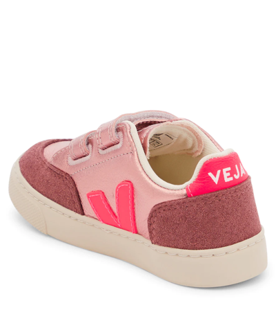 Shop Veja V-12 Leather Sneakers In Nacre Rose-fluo