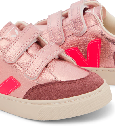 Shop Veja V-12 Leather Sneakers In Nacre Rose-fluo