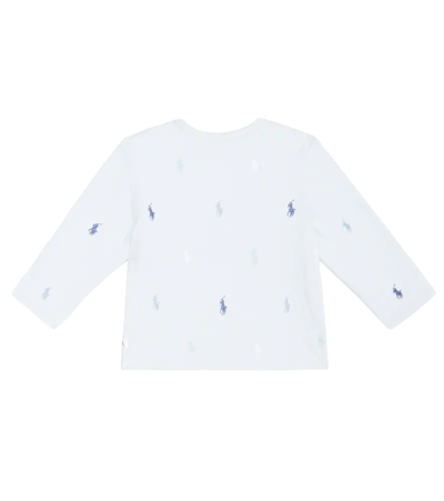 Shop Polo Ralph Lauren Baby Embroidered Cotton Jersey Cardigan In Beryl Blue/white