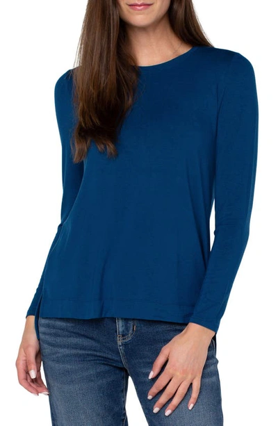 Shop Liverpool Los Angeles High-low Long Sleeve Top In Royal Blue