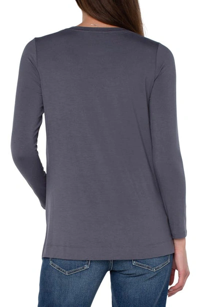 Shop Liverpool Los Angeles High-low Long Sleeve Top In Shark Skin Grey