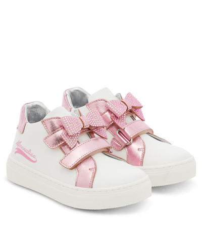 Monnalisa Baby Bow-detail Leather Sneakers In Panna Rosa Chiaro | ModeSens