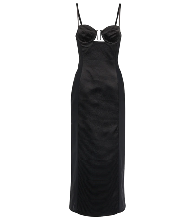 Shop Gucci Silk Duchesse Midi Dress In Black
